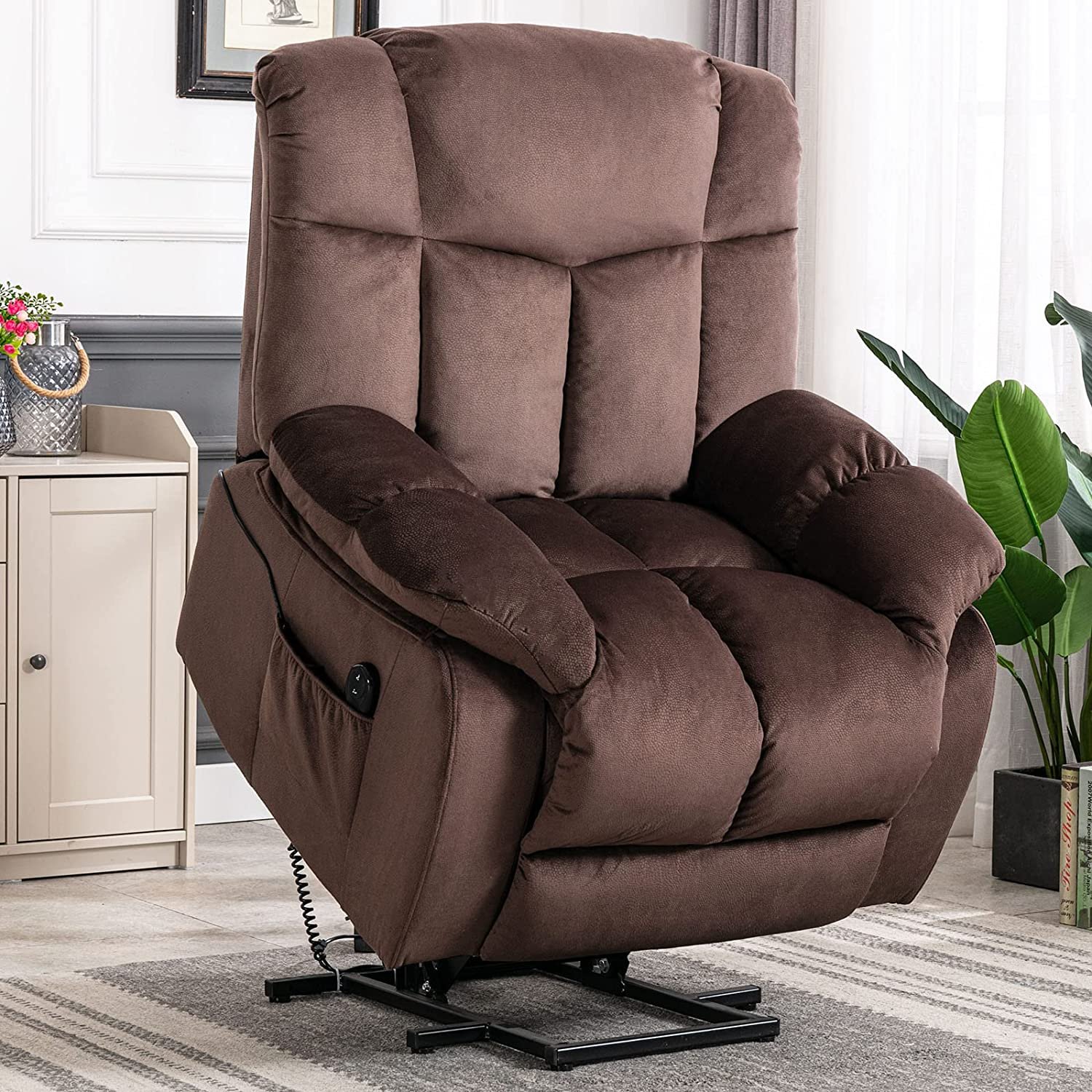 Coffee Fabric Glider Recliner with Power Lift