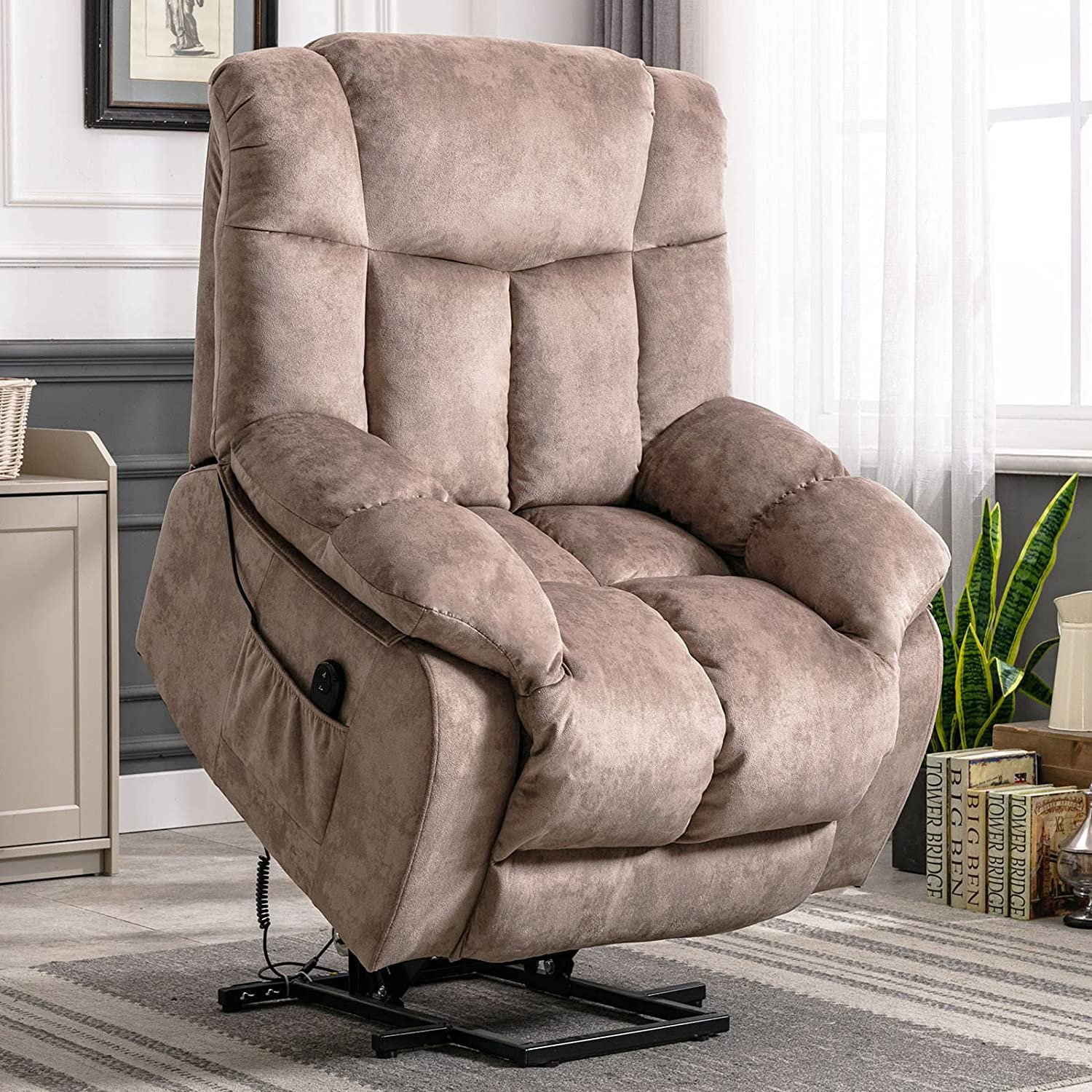 Coffee Fabric Glider Recliner with Power Lift - Image 2