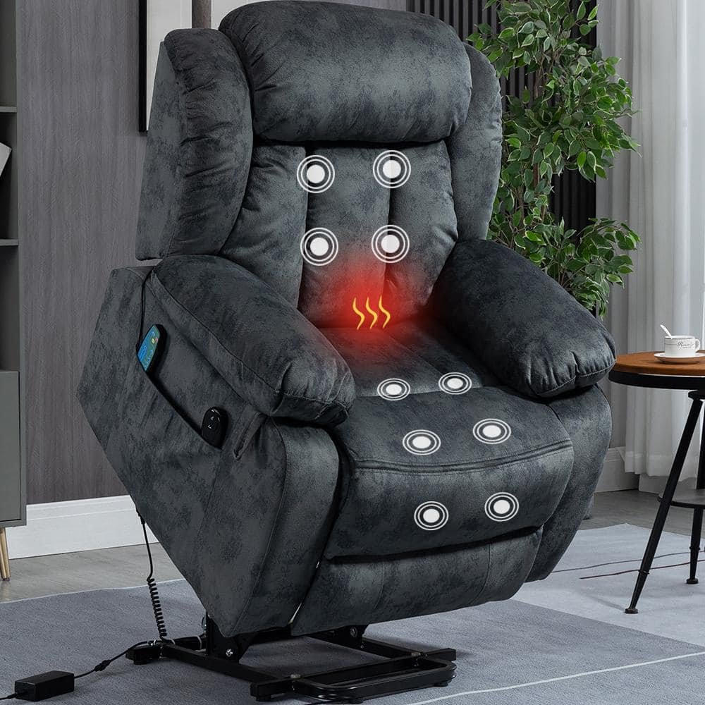 Premium Massive Velvet Recliners Lift Sofa Chair (Up to 340 lbs.) with Massage,Heating and Assisted Standing -Brown