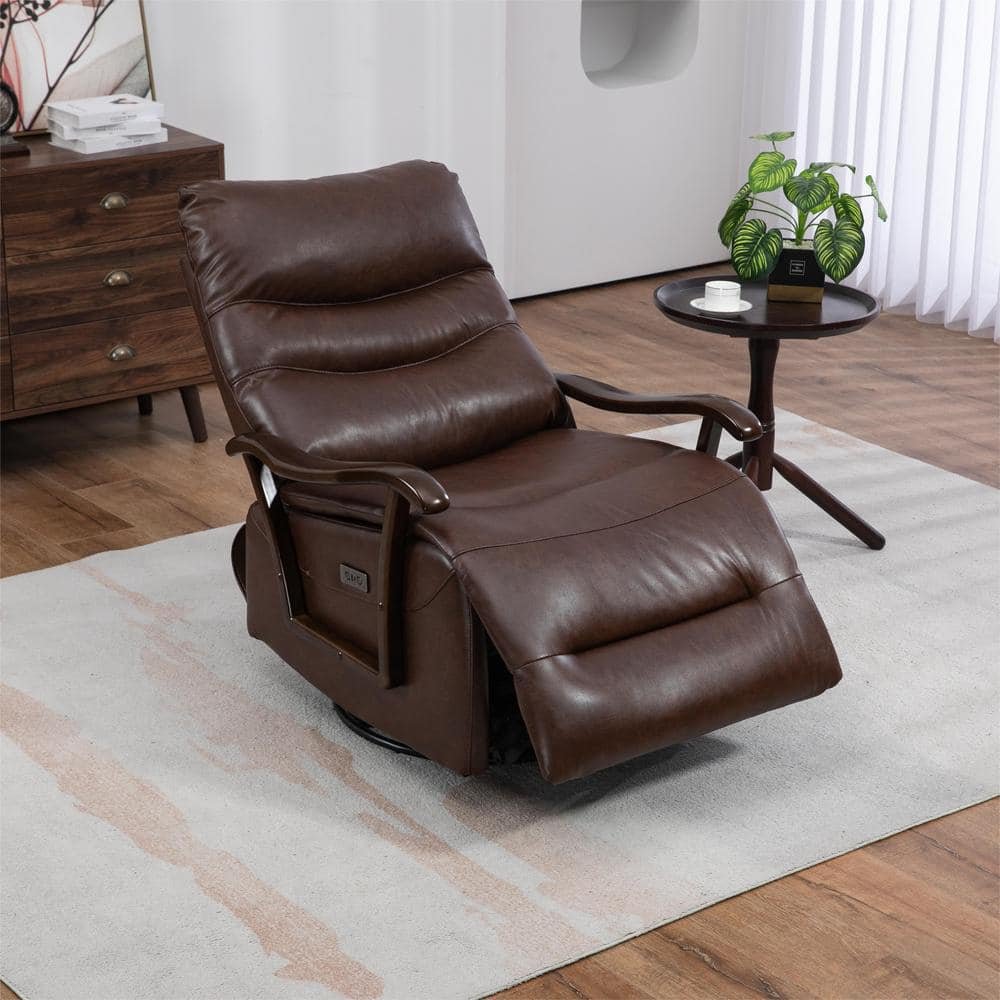 Coffee Fashionable Big and Tall Breathable Leather Swivel Rocker Recliner - Image 3