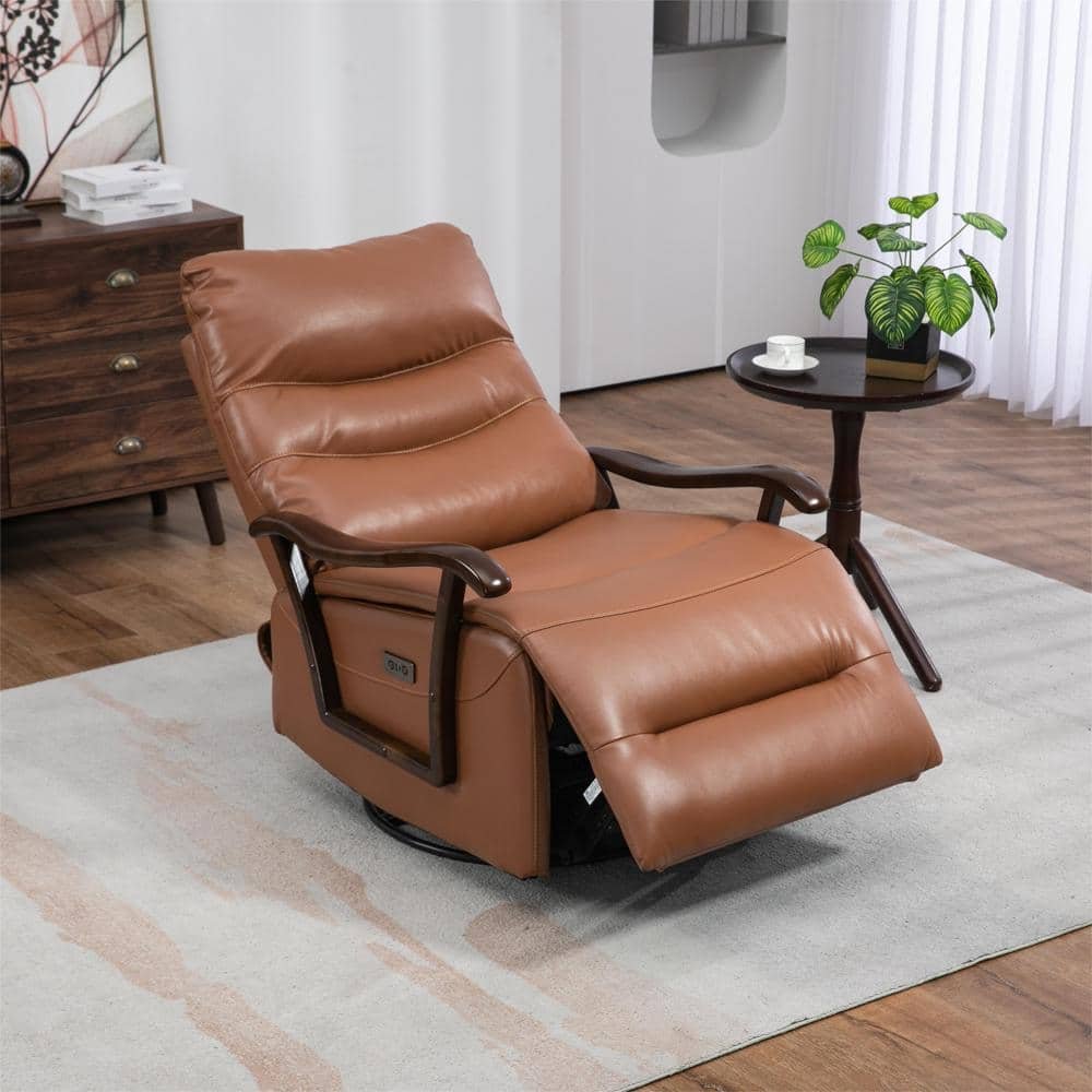 Coffee Fashionable Big and Tall Breathable Leather Swivel Rocker Recliner