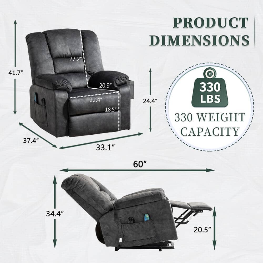 Enhanced Gray Soft and Big Multifunctional Power Lift Recliner Sofa Chair (Up to 330lbs) with Massage,Heating - Image 2