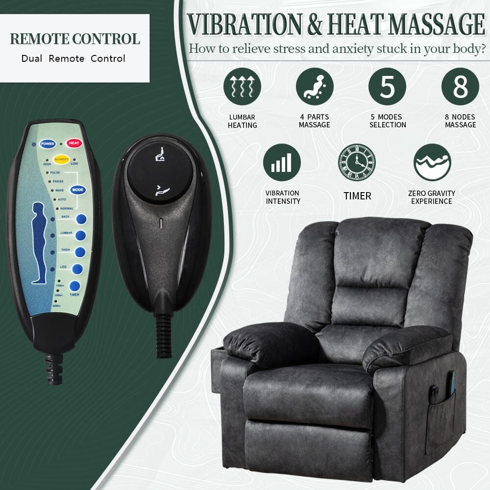 Enhanced Gray Soft and Big Multifunctional Power Lift Recliner Sofa Chair (Up to 330lbs) with Massage,Heating - Image 3