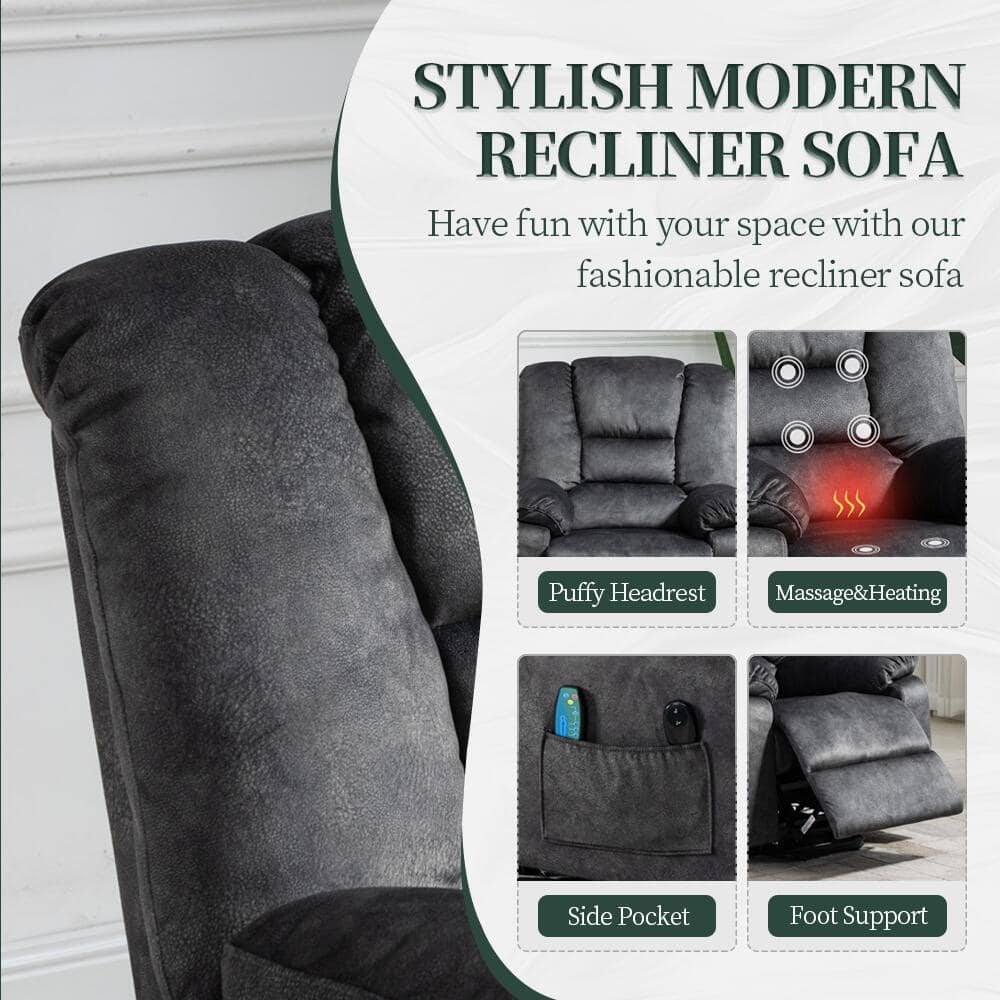 Enhanced Gray Soft and Big Multifunctional Power Lift Recliner Sofa Chair (Up to 330lbs) with Massage,Heating - Image 4