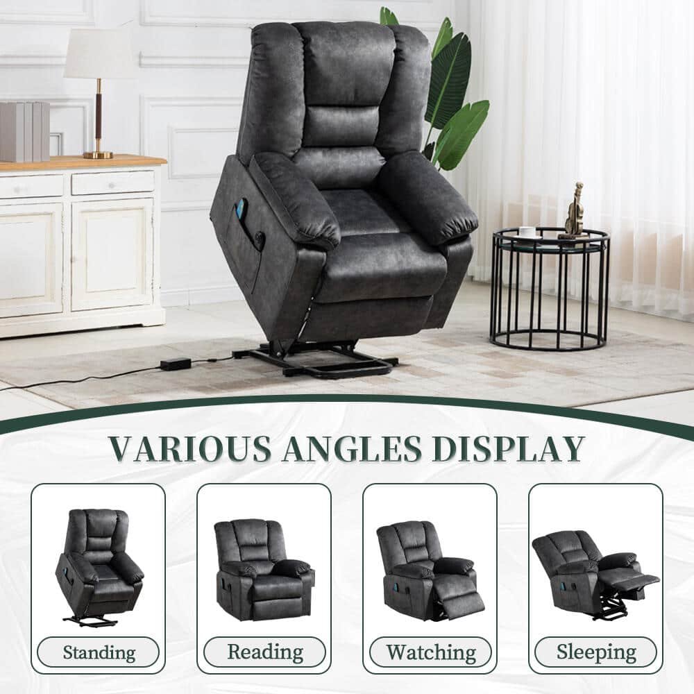 Enhanced Gray Soft and Big Multifunctional Power Lift Recliner Sofa Chair (Up to 330lbs) with Massage,Heating - Image 5