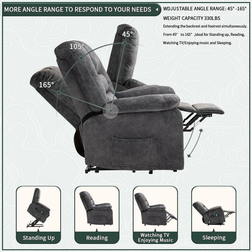 Enhanced Gray Soft and Big Multifunctional Power Lift Recliner Sofa Chair (Up to 330lbs) with Massage,Heating - Image 7
