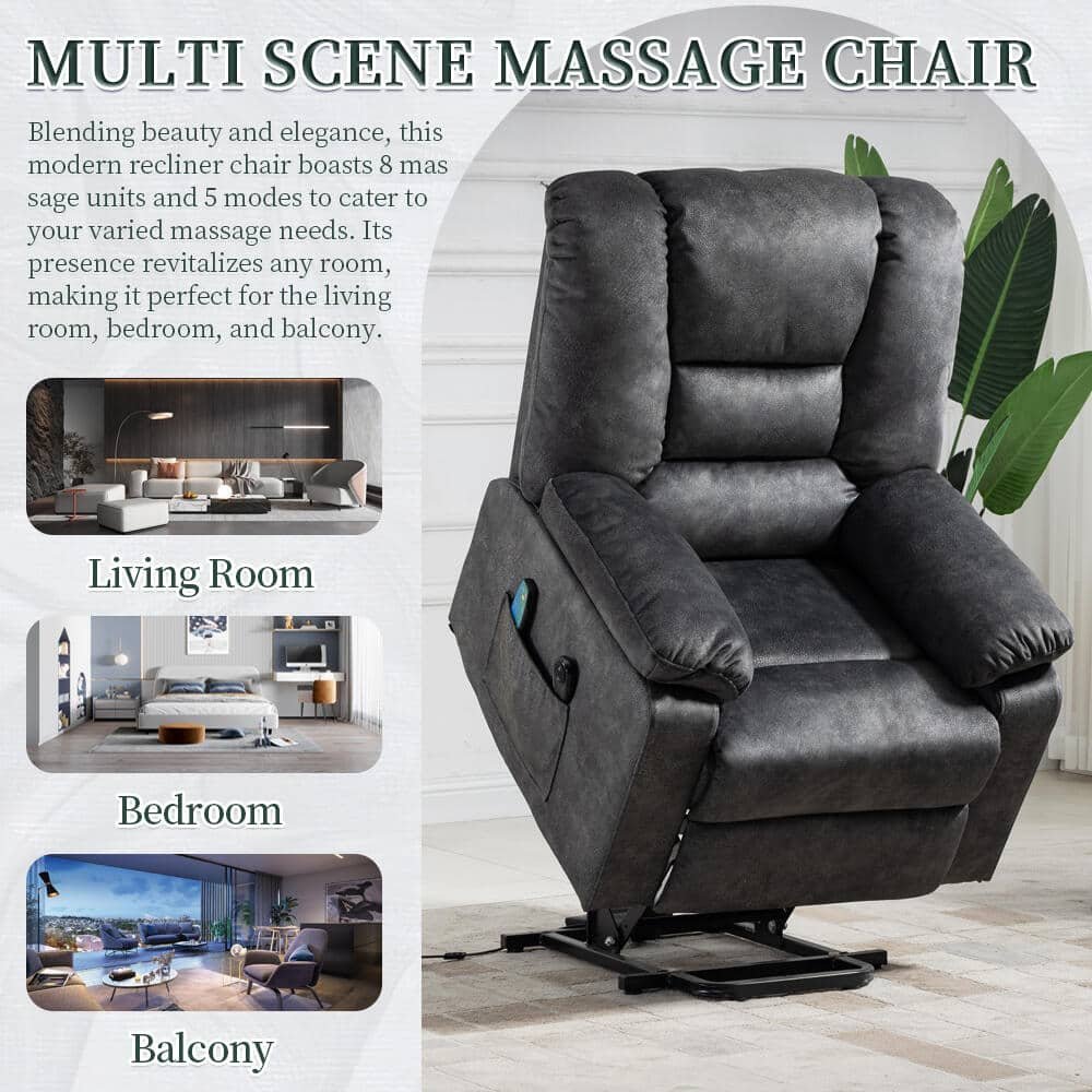 Enhanced Gray Soft and Big Multifunctional Power Lift Recliner Sofa Chair (Up to 330lbs) with Massage,Heating - Image 9