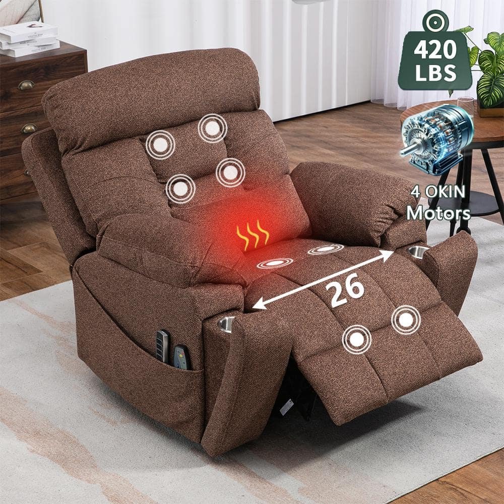 Top-tier Flagship Oversized 4 OKIN Motors Fabric Recliner Lift Sofa 2 Remote Controls, Pillow and 2 Cup Holder - Rose - Image 3