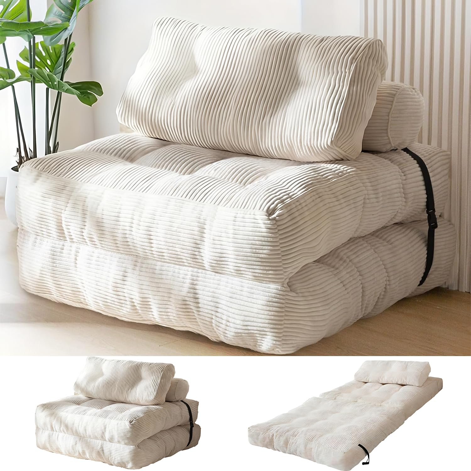 Aisword Folding Sofa Bed, 2-in-1 Convertible Floor Sleeper Chair, Pull-Out Single Futon Couch, Boneless No-Assembly Floor Sofa for Living Room, Bedroom, Apartment