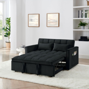Convertible Sofa Bed, Velvet Sleeper Sofa with Adjustable Backrest, 3-Second Foldable Pull Out Couch, Tufted Modern Sofa Bed for Small Spaces, Living Room & Guest Room, Black