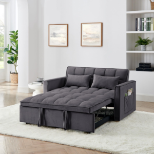 Convertible Sofa Bed, Velvet Sleeper Sofa with Adjustable Backrest, 3-Second Foldable Pull Out Couch, Tufted Modern Sofa Bed for Small Spaces, Living Room & Guest Room, Dark Gray