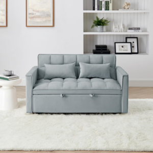 Convertible Sofa Bed, Velvet Sleeper Sofa with Adjustable Backrest, 3-Second Foldable Pull Out Couch