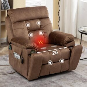 Flagship Oversized(Flat more than 6.1 ft.) Velvet Lift Recliner with Massage,Heating,Assisted Standing -Antique Brown