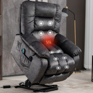 Iconic Chenille Recliners Lift Sofa Chair (Up to 340 lbs.) with Massage,Heating&Assisted Standing -Gray